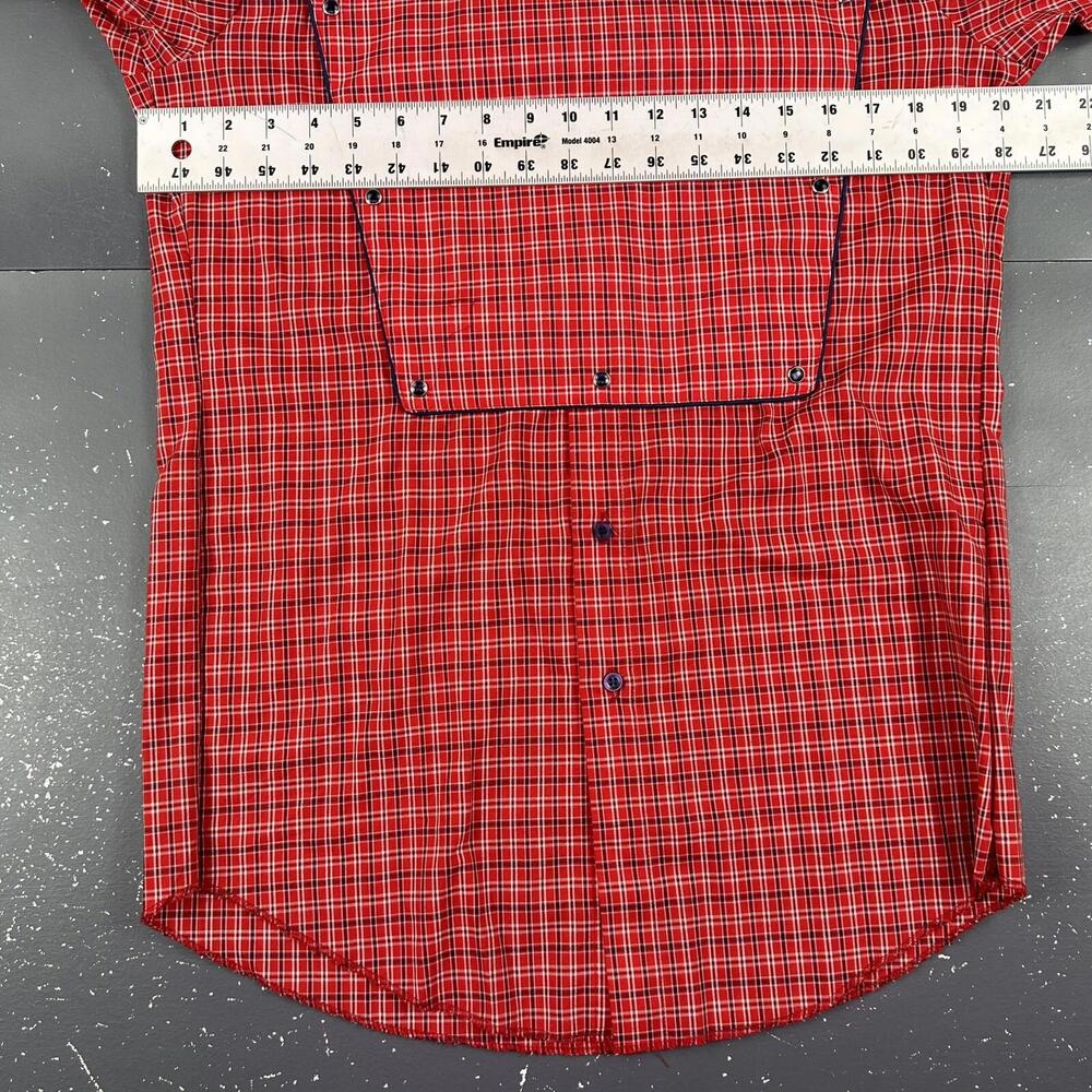 VTG Karman Shirt Mens MT Red Navy Micro Check Plaid Calvary Bib Rockabilly USA - Picture 5 of 8